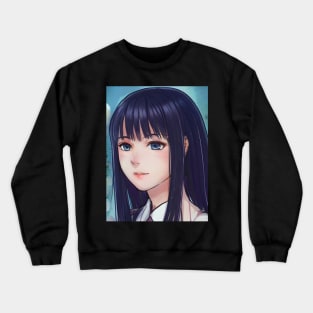 Sad anime girl with black hair Crewneck Sweatshirt